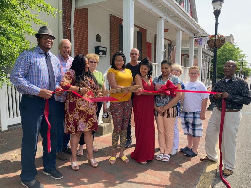 Metamorphosis Soul Healing ribbon-cutting attendees shown are (l-r) Terron Mitchell; Dan Bond; Jeanne Mayo, Metamorphosis Soul Healing; Rhonda Bond; Sky Mitchell; Todd Hilliker, Department of Labor; India Mayo; Ninya Mitchell; Barbara Steele; Jeffrey Jurczak; and Milford Mayor Archie Campbell. SUBMITTED PHOTO